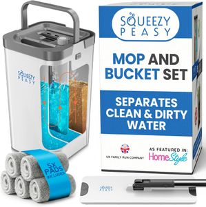 SqueezyPeasy Flat Mop and Bucket Set – 3-Chamber, 5 Microfibre Pads, 360° Rotating Head