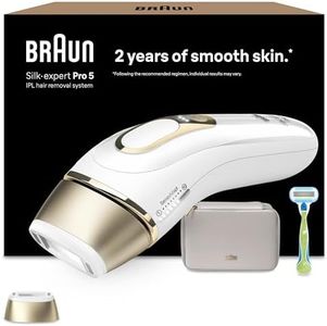 Braun IPL Silk-Expert Pro 5, at Home Hair Removal Alternative for Laser Hair Removal, Includes Pouch and Venus Razor, 2 Years of Smooth Skin, Gift for Women, White/Gold, PL5052