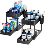 Puricon 2 Pack Under Sink Storage Kitchen Organiser, 2 Tier Under Sink Shelf with Slide Out Drawer, Multi-purpose Under Sink Bathroom Storage Rack for Countertop Laundry -Black