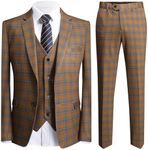 YFFUSHI Men's Plaid Tweed 3 Piece Suit Slim Fit Button Dinner Suit Tuxedo Coffee