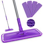 Microfibre Mops for Floor Cleaning - BPAWA Flat Floor Mop with 4 Reusable Washable Mop Pads and Adjustable Handle, Wet Dry Dust Mop for Hard wood Laminate Wood Tile Vinyl Kitchen Bathroom Floors Walls