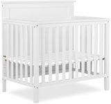 Dream On Me Ava 4-in-1 Convertible Mini Crib in White, Greenguard Gold Certified, Non-Toxic Finish, Comes with 1" Mattress Pad, with 3 Mattress Height Settings