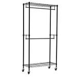 Amazon Basics Double Hanging Rod Garment Rolling Closet Organizer Rack, Black