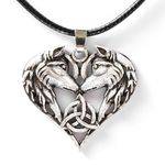 HAQUIL Wolf Necklace, Entwined Wolf Couple Triquetra Heart Pendant, Faux Leather Cord, Wolf Jewelry Gift (AD)