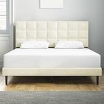 Molblly Queen Size Upholstered Platform Bed Frame, No Box Spring Needed &Easy Assembly, with Headboard and Strong Wooden Slats Queen Bed Frame Beige