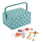 Hobby Gift Filled Sewing Box - Craft & Hobby Storage, Sewing Basket with 94 Piece Sewing Kit Included, Medium, Spotty Duck Egg, 18.5 x 25.5 x 14.5cm