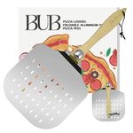 Bub Premium Quality 12 inch Pizza Peel - Aluminium Pizza Paddle with Folding Wooden Handle & Safety Backstep - Slotted to Reduce Dough Sticking - Foldable for Easy Storage - Pizza Oven Accessories