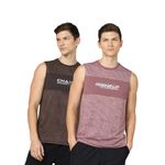 TECHNOSPORT Men's Slim Fit Polyester Printed Athleisure Crew Neck Sleeveless T-Shirt with Moisture Wicking and Quick Dry (MTP758CFF_Coffee Bean & Fig_L)