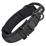 Buraq Heavy Duty Tactical Dog Collar – Military Style Adjustable Nylon Collar with Metal Buckle & D-Ring, Soft Padded Training Collar for Medium & Large Dogs, Secure Control for Walking (Black, L)