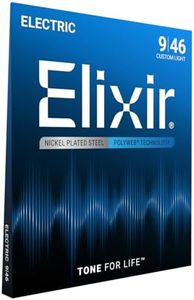 Elixir Strings, Electric Guitar Strings, Nickel Plated Steel with POLYWEB Technology, Longest-Lasting Warm Tone with Comfortable Feel, 6 String Set, Custom Light 9-46