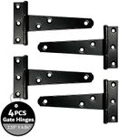 Akatva T Hinge Set - 4 Piece Gate Hinges for Wooden Fences Heavy Duty - Barn Hinges for Doors - Black Hinges – Hinges for Shed Door - Door Hinges Black Matte - Hinges Outdoor - Fence Strap Hinge Set