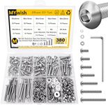 MYWISH 380 Pcs M4 Screw Nuts and Bolts Assortment Kit, 304 Stainless Steel Button Head Socket Cap Metric Screws Bolts, Spring & Flat Lock Washers/Nuts/Hex Wrenches, M4*8/10/12/16/20/25/30