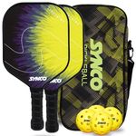 Synco Pickleball Paddle Set | 2 Pickleball Rackets and 4 Pickleballs with Carry Bag | Lightweight Fiberglass Pickleball Racket with Cushion Comfort Grip (12mm, Lightning Yellow)