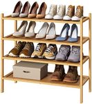 4-Tier Shoe Rack for Entryway, Bamboo Wood Shoe Rack 4-Tier, Stackable Shoe Organizer for Closet, Free Standing Shoe Racks for Indoor & Outdoor