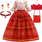 Ecanto Dolores Costume Dress - Kids Magic Madrigal Family Party Cosplay Clothes Summer Dress Outfit with Bag accesseries Orange