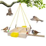 Bird Feeder Hanging for Tree - Food and Water - Pine Wooden Tray - Balcony Grill - Terrace - Garden -Outdoors