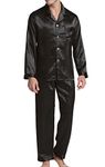 Men’s Sleepwear Satin Pyjama Set Nightwear Loungewear (Black, X-Large)
