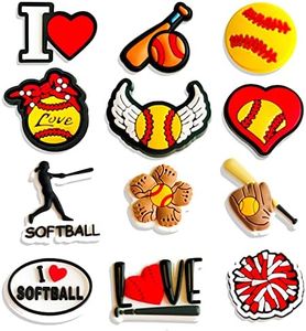 12PCS Softball Shoes Charms for Clog Sandals Decoration, Sports Balls Shoe Charms for Men Boys Teens Girls Women Lover Party Favors, Plastic, No Gemstone