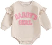 FYBITBO Daddys Girls Baby Clothes Ruffle Long Sleeve Oversized Sweatshirt Romper Onesie Newborn Infant Baby Girl Outfits (Daddys Girl-Beige, 3-6 Months)