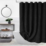 Black Boho Shower Curtain Modern Fabric Shower Curtain Shabby Chic Chenille Tufted Chevron Textured Striped Minimalist Shower Curtain 72 x 72 Inches