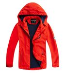 YoungSoul Boys Girls Waterproof Jackets Kids Lightweight Fleece Lined Raincoat School Coats with Detachable Hood Black Red 7-8 Years