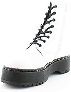 Steve Madden Women's Bettyy1 Combat Boot, White/Black, 6 US