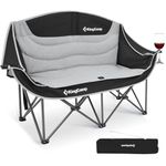 KingCamp Double Camping Chair Loveseat Heavy Duty for Adults Two Person Outdoor Folding Chairs with Cup Holder Wine Glass Holder Support 441lbs for Outside Picnic Beach Travel(Black/Grey)