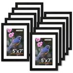 FIXSMITH 5x7 Picture Frame Set of 10, Photo Frame Bulk with HD Plexiglass, Display Pictures 4x6 with Mat or 5x7 Without Mat Multi Picture Frames Collage for Tabletop or Wall Display, Black