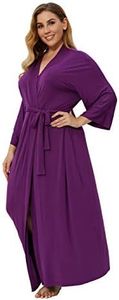 Women's Plus Size Robes Long Cotton Kimonos Bathrobes Dressing Gown Sleepwear Purple