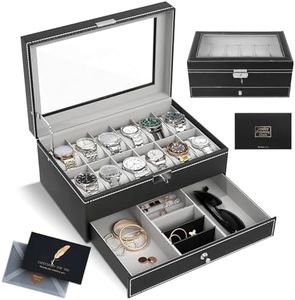 SAMISO Caja de Relojes,Caja para de Relojes con Dos Capas,Estuche Relojero Organizador,con tapa de cristal, 1 Cajón,Caja para Relojes,para Relojes Anillos Pulseras Hombre Mujer Regalo