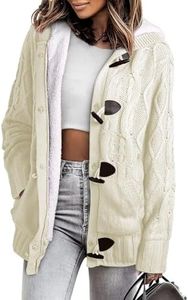 Sidefeel Women's Button Up Cardigan Hooded Sweater Coat Winter Outwear with Pockets Medium White