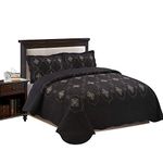 MarCielo 3-Piece Fully Quilted Embroidery Quilts Bedspreads Bed Coverlets Cover Set, Gold, Silver, Emma(Queen Size, Black)