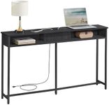 VASAGLE 55.1-Inch Console Table with Outlet and Shelves, Sofa Table with Charging Station, Behind Couch Table Skinny, Entryway Table for Hallway, Living Room, Charcoal Gray and Ink Black ULNT120B22