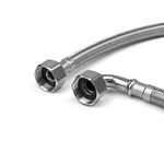 Xcel Home WRAS Approved Elbow 1/2 (90°) x 1/2 BSP x 300mm Flexible Pipe Connectors | 2 Sizes - Single Pipe | Elbowed Stainless Steel Braided Flexi Pipes for Boilers, Plumbing Bathrooms, Kitchens