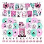 ETHORY 32 Pieces Spider Birthday Decorations, Birthday Party Decoration Supplies, Including Pull Flags, Cupcake Decorations, Gum Balloons, Girls Birthday Decoration