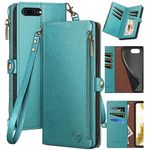 XcaseBar for iPhone 7Plus/8 Plus 5.5" Wallet case with Zipper Credit Card Holder RFID Blocking, Flip Folio Book PU Leather Phone case Shockproof Cover Women Men for Apple 7 Plus case Blue Green