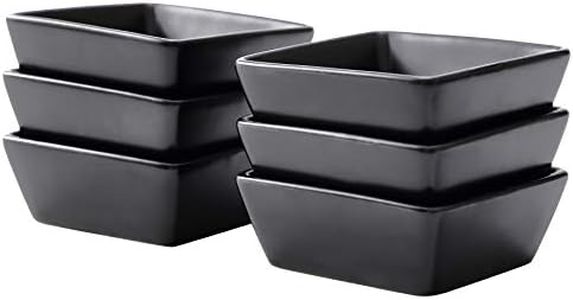 Bruntmor Black Ceramic Square Baking Ramekins For  Soufflé, Crème Brulee, Jams, Dipping Sauces, French Onion Soup Oven Safe, Appetizer Sauce Dipping Bowls, (4 Oz, Set Of 6)