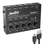 Moukey Compact Studio Audio Stereo Mixer, 4 Channels DC 5V for Clubs Bars Stage Mixing Desk Guitar Bass Keyboard, MAMX1