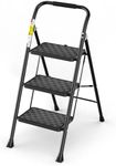 HBTower 3 Step Ladder, 3 Step Stool for Adults, 3 Step Ladder Folding Step Stool with Cushioned Handle Step Ladder with Wide Anti-Slip Pedal Ergonomic Design,Black