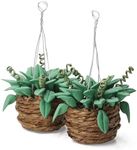 Odoria 1/12 Scale Miniature Plants in Hanging Basket Mini Plant Miniatures Dollhouse Decoration Accessories Dolls House Accessory, 2Pcs Dark Green