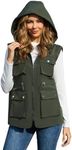 PESION Women's Packable Lightweight Waterproof Softshell Vest Windproof Outerwear Zip Up Sleeveless Jacket for Running Hiking Golf, Army Green, XX-Large