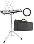 Mr.Power 32 Notes Glockenspiel Bell Kit with 8'' Practice Pad, Adjustable Height Stand, Music Sheet Clip, Glockenspiel Mallets, Drumsticks, and Carrying Bag