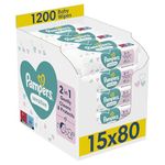 Pampers Sensitive Baby Wipes 15 Packs of 80 Wipes = 1200 Baby Wet Wipes, Unscented, for Soft and Gentle Clean