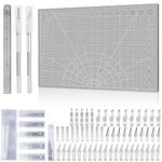 Miuzei Cutting Mat Set A3 with 55 Pieces Craft Knife and Steel Ruler, Self-Healing Craft Mat Cutting Mat Craft Drawing Mat Craft Scalpel Craft Mat