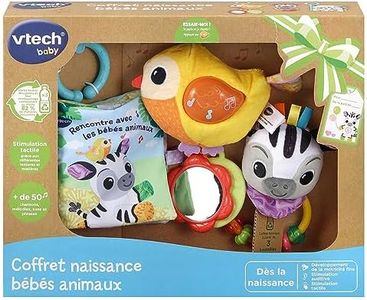 VTech - Coffret Naissance Bébés Animaux, Premiers Jouets Bébé Fabriqués avec des Matériaux Plus Durables, Oiseau Musical, Livre en Tissu, Hochet Zèbre, Cadeau Nouveau-Né - Contenu en Français