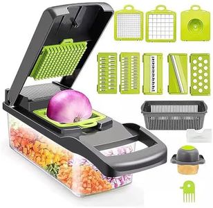 Vegetable Chopper Multifunctional Onion&Carrot Dicer，Potato Slicer Cutter，Pumpkin&Carrot Shreds with Sharp Blades，Egg white separator and Drainage basket (Grey Anti-Slip)