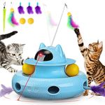 PETTOM 4 in 1 Interactive Cat Toy, Cat Toys for Indoor Cats Adult, Automatic Random Moving Cat Feather Toy, Best Gift for Cats -USB Rechargeable (Blue)