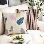 IVAZA Floral Printed Throw Cushion Covers Premium Cotton Square Pillow Cover, Sofa Cover Printed Pillowcases 24 x 24 Inches (Pack of 2) Cream