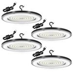 4-Pack High Bay LED Shop Lights, 200W 30000LM UFO High Bay Light (Eqv. to 800W MH/HPS), 110-275V, 6500K Daylight, IP65 Waterproof Shop Light for Garage, Warehouse, Workshop, Barn