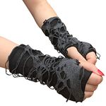 Mrotrida Women's Punk Fingerless Glove Cosplay Ripped Gloves for Halloween Costume Party 1Pair, Black Short Style, One Size